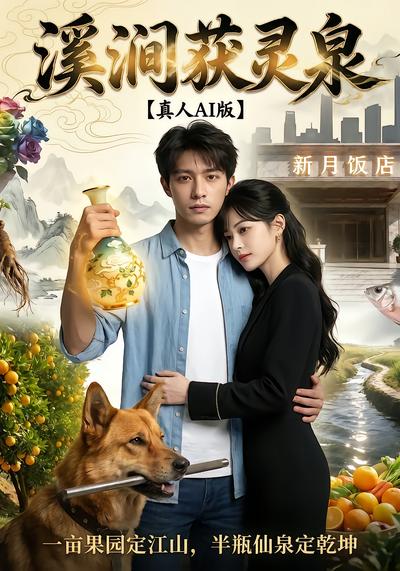 AI短剧《溪涧获灵泉真人AI版》竖版作品海报